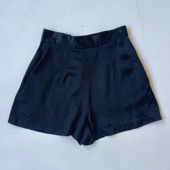 Vtg 90s High Rise Black Satin Booty Shorts Tag M 24"w Disco Retro Glam - Picture 2 of 7